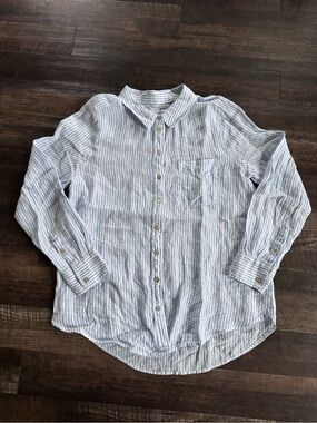 Just Jeans Light Blue Striped Linen Women's Button-Up Shirt 12